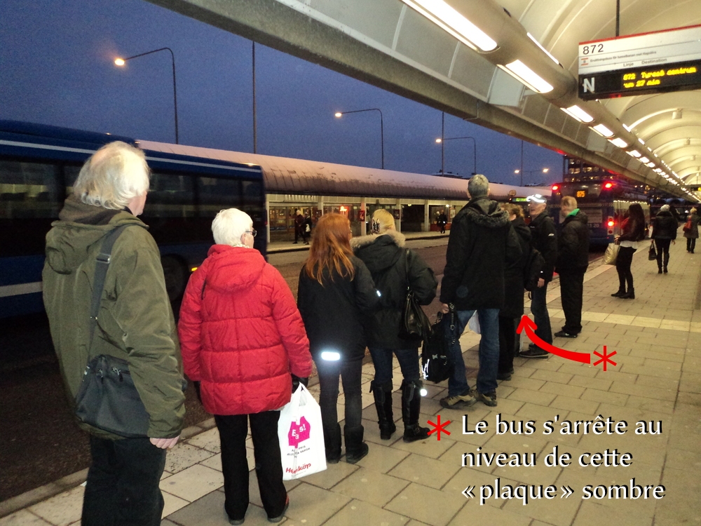 Des Suédois attendent le bus en faisant sagement la queue.